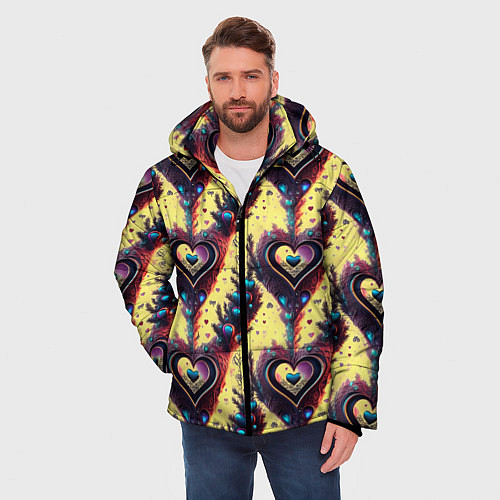 Мужская зимняя куртка Паттерн яркие сердца / 3D-Светло-серый – фото 3