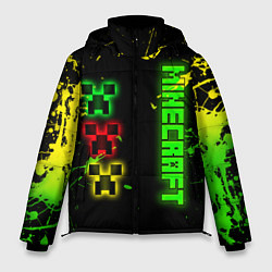 Куртка зимняя мужская Minecraft - неоновые логотипы, цвет: 3D-черный