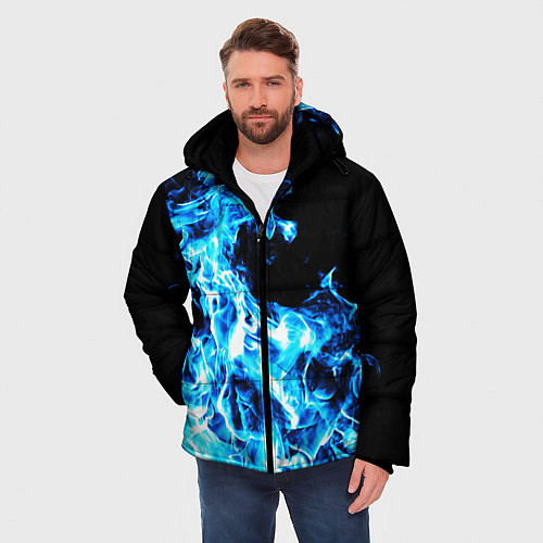 Мужская зимняя куртка Красивый неоновый синий огонь / 3D-Светло-серый – фото 3