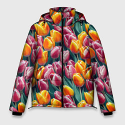 Куртка зимняя мужская Роскошные тюльпаны, цвет: 3D-красный