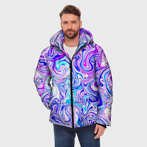 Мужская зимняя куртка Акварельные линии / 3D-Светло-серый – фото 3