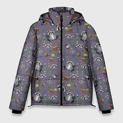 Куртка зимняя мужская Енотики паттерн, цвет: 3D-светло-серый