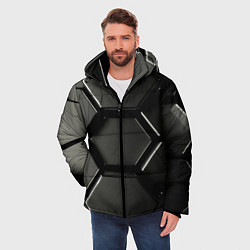 Куртка зимняя мужская Хромированный гексагон объемный, цвет: 3D-светло-серый — фото 2