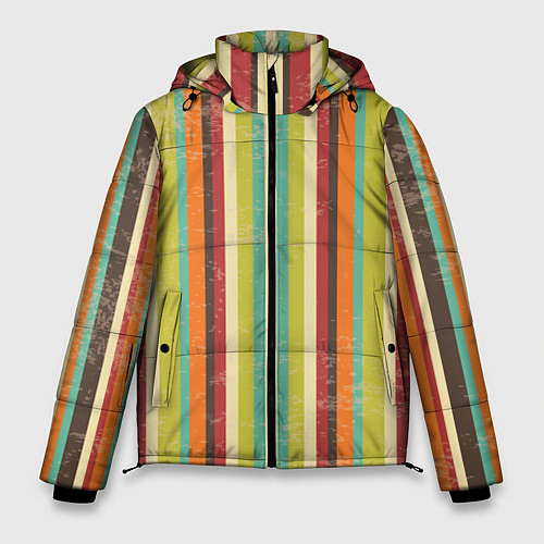Мужская зимняя куртка Абстрактное множество разноцветных полос / 3D-Черный – фото 1