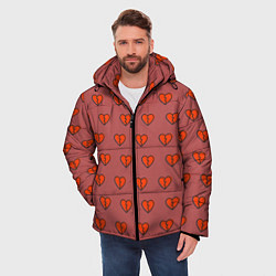 Куртка зимняя мужская Разбитые сердца на бордовом фоне, цвет: 3D-черный — фото 2