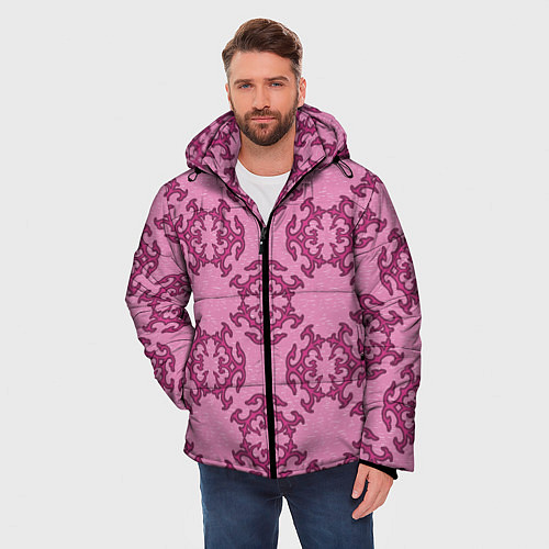 Мужская зимняя куртка Розовая витиеватая загогулина / 3D-Светло-серый – фото 3