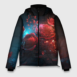 Куртка зимняя мужская Алые розы в ночном лесу, цвет: 3D-светло-серый