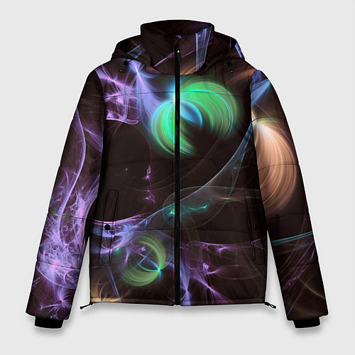 Мужская зимняя куртка Магические фиолетовые волны и цветные космические / 3D-Черный – фото 1