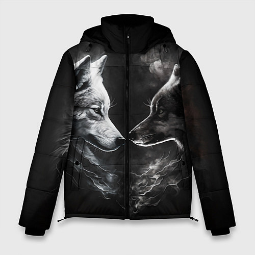 Мужская зимняя куртка Пара волков - белый и черный / 3D-Черный – фото 1
