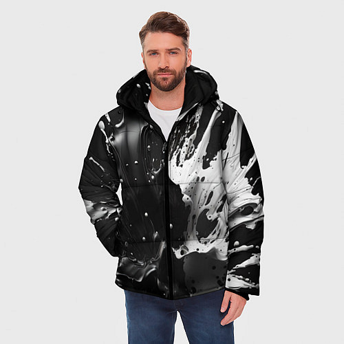 Мужская зимняя куртка Брызги красок - белая и черная / 3D-Светло-серый – фото 3