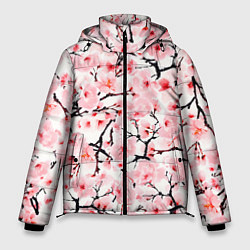 Куртка зимняя мужская Цветущая сакура: арт нейросети, цвет: 3D-черный