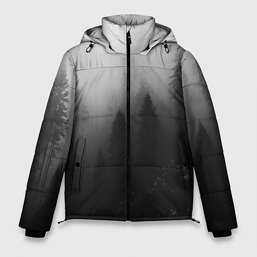 Мужская зимняя куртка Красивый туманный лес / 3D-Черный – фото 1