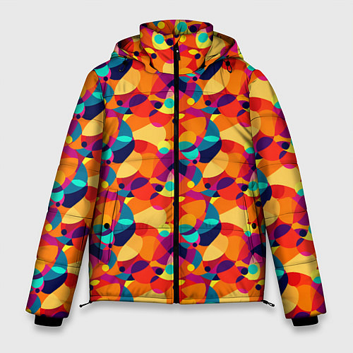 Мужская зимняя куртка Абстрактный узор из разноцветных окружностей / 3D-Черный – фото 1