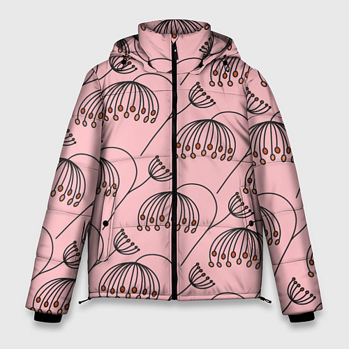 Мужская зимняя куртка Цветы в стиле бохо на пудрово-розовом фоне / 3D-Черный – фото 1