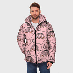 Куртка зимняя мужская Цветы в стиле бохо на пудрово-розовом фоне, цвет: 3D-черный — фото 2