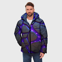 Куртка зимняя мужская Неоновые трещины - яркая лава, цвет: 3D-черный — фото 2