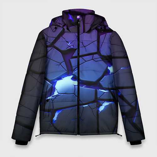 Мужская зимняя куртка Неоновые трещины - голубая лава / 3D-Черный – фото 1