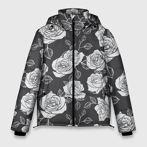 Мужская зимняя куртка Нарисованные белые розы / 3D-Черный – фото 1