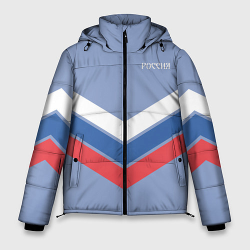 Мужская зимняя куртка Триколор - три полоски на голубом / 3D-Черный – фото 1