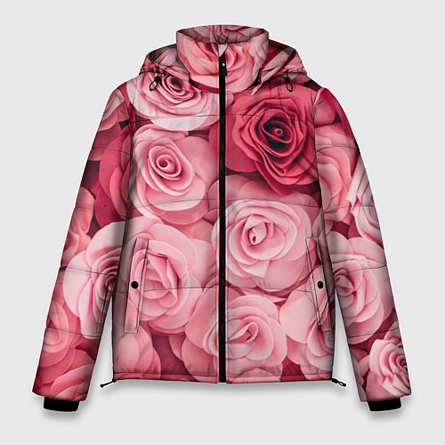Мужская зимняя куртка Чайная пыльная роза - нежно розовый цветок / 3D-Черный – фото 1