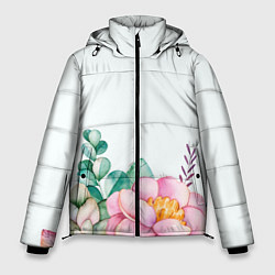 Куртка зимняя мужская Цветы нарисованные акварелью - снизу, цвет: 3D-красный
