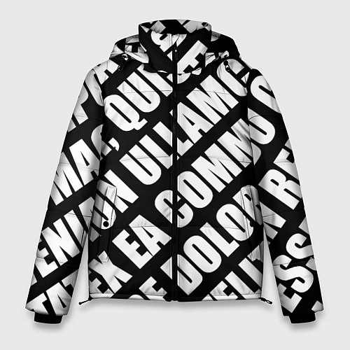 Мужская зимняя куртка Крупный рубленый текст Lorem Ipsum каллиграфия на / 3D-Черный – фото 1