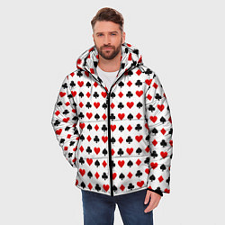 Куртка зимняя мужская Карточные масти на белом фоне, цвет: 3D-красный — фото 2