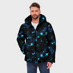 Куртка зимняя мужская Светящиеся неоновые квадраты, цвет: 3D-светло-серый — фото 2