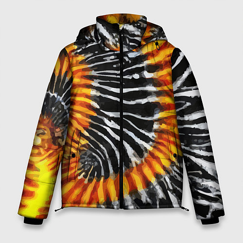 Мужская зимняя куртка Tie dye - тай дай в черно белую полоску / 3D-Черный – фото 1