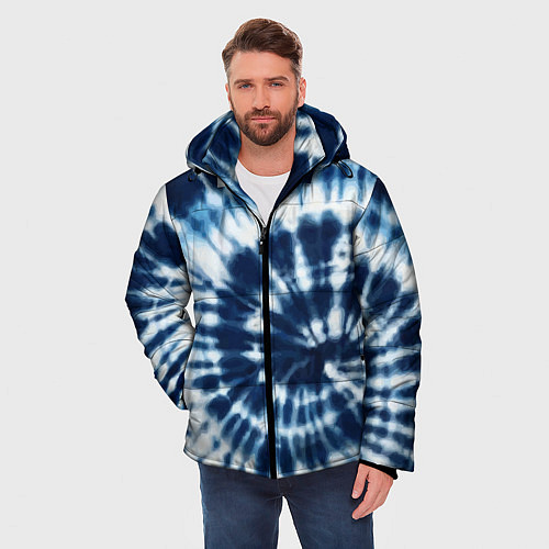Мужская зимняя куртка Эффект тай дай - размытый синий узор / 3D-Светло-серый – фото 3