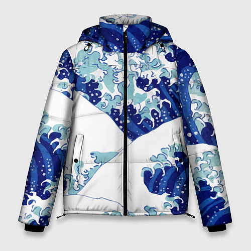 Мужская зимняя куртка Японская графика - волна - паттерн / 3D-Черный – фото 1