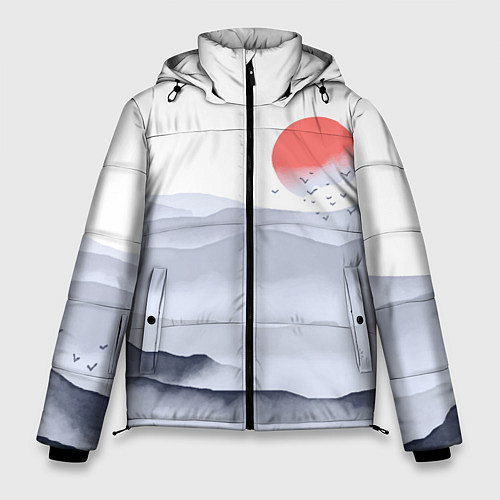 Мужская зимняя куртка Японский пейзаж - восход солнца / 3D-Красный – фото 1
