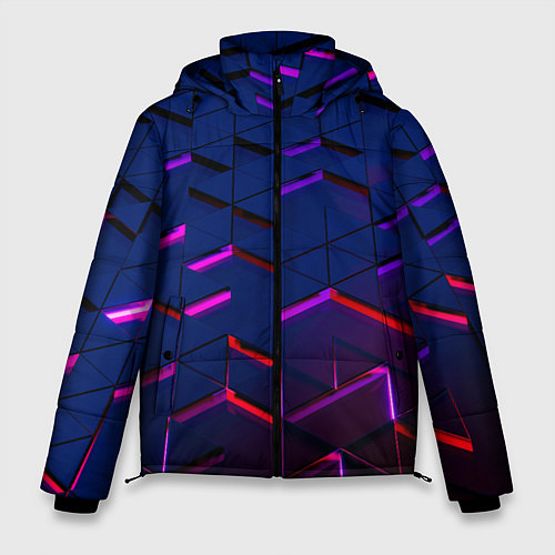 Мужская зимняя куртка Неоновые треугольники с подсветкой / 3D-Черный – фото 1