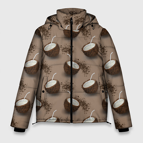 Мужская зимняя куртка Кокос и шоколад - паттерн / 3D-Черный – фото 1