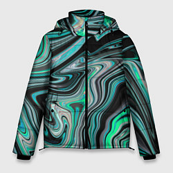 Куртка зимняя мужская Черно-зеленый флюид арт, цвет: 3D-светло-серый