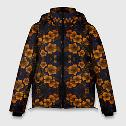 Куртка зимняя мужская Желто-оранжевые нежные цветы, цвет: 3D-черный