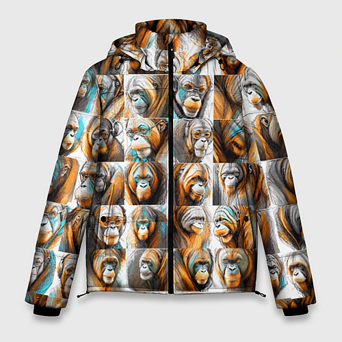 Мужская зимняя куртка Орангутаны / 3D-Черный – фото 1