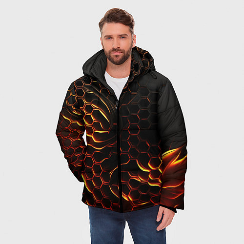 Мужская зимняя куртка Объемные огненные плиты / 3D-Светло-серый – фото 3