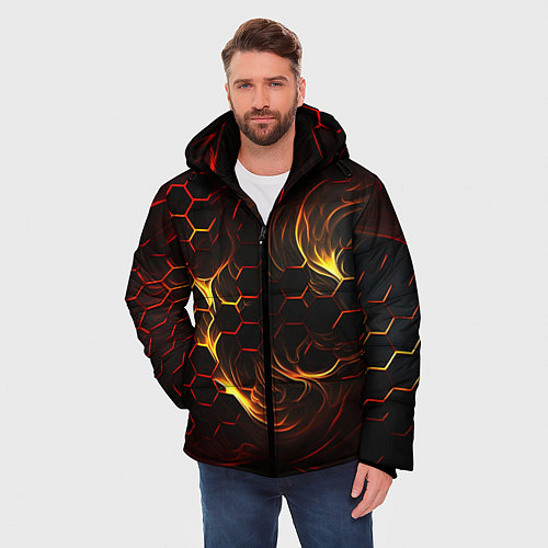 Мужская зимняя куртка Огненные объемные плитки / 3D-Светло-серый – фото 3