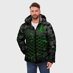 Куртка зимняя мужская Взрыв зеленых плит, цвет: 3D-черный — фото 2
