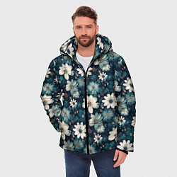Куртка зимняя мужская Узор из весенних цветочков, цвет: 3D-черный — фото 2