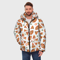 Куртка зимняя мужская Кусочки пиццы - паттерн на белом, цвет: 3D-светло-серый — фото 2