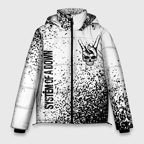 Мужская зимняя куртка System of a Down и рок символ на светлом фоне / 3D-Черный – фото 1