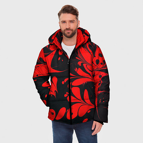 Мужская зимняя куртка Красно-черный узор / 3D-Светло-серый – фото 3