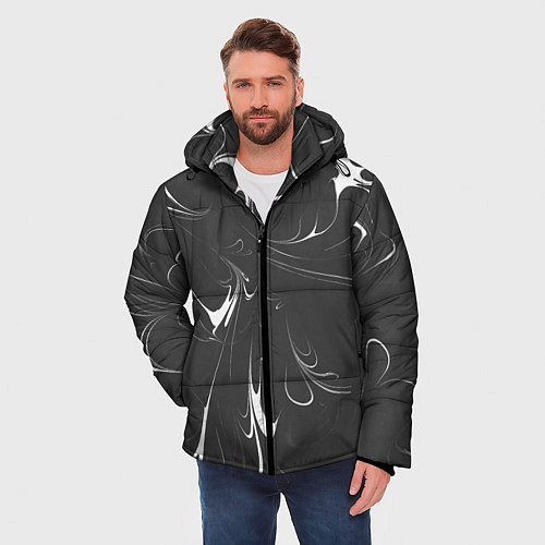 Мужская зимняя куртка Черно-белый узор / 3D-Светло-серый – фото 3