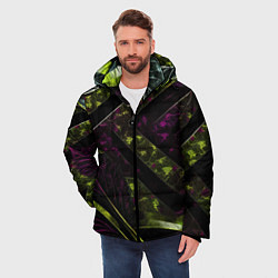 Куртка зимняя мужская Темные фиолетовые и зеленые вставки, цвет: 3D-светло-серый — фото 2