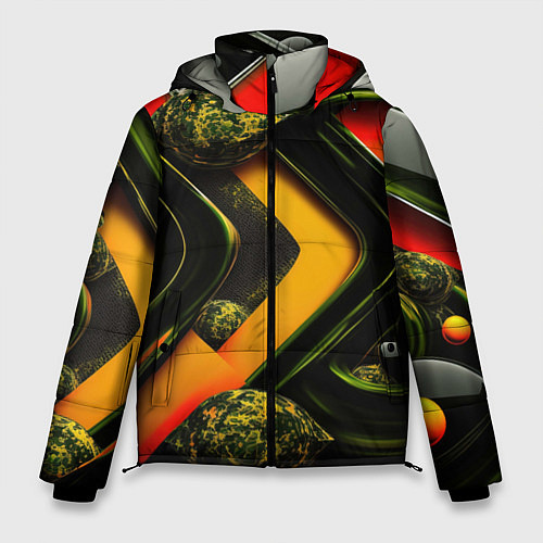 Мужская зимняя куртка Зеленая абстракция / 3D-Черный – фото 1