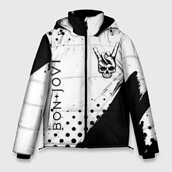 Куртка зимняя мужская Bon Jovi и рок символ на светлом фоне, цвет: 3D-черный