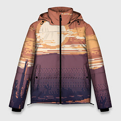 Куртка зимняя мужская Пиксельный пейзаж пустыни, цвет: 3D-черный