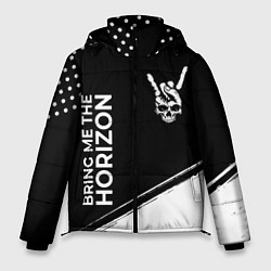 Мужская зимняя куртка Bring Me the Horizon и рок символ на темном фоне